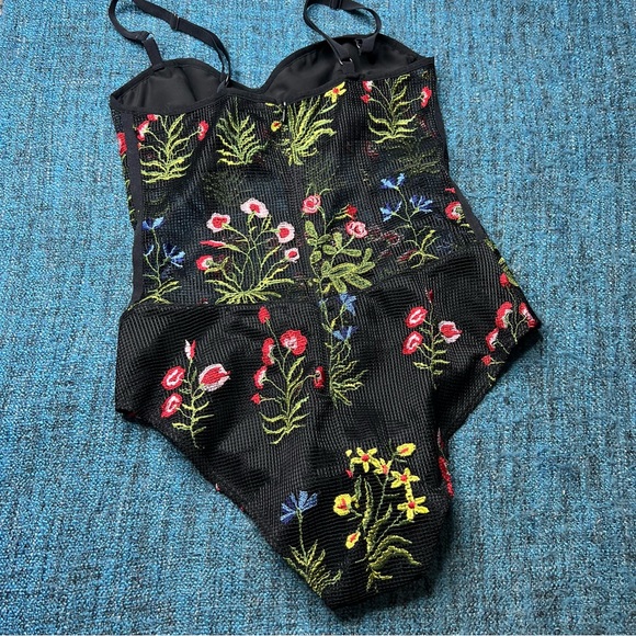 Allen Schwartz Black Mesh Floral Embroidered Bodysuit - Picture 6 of 12